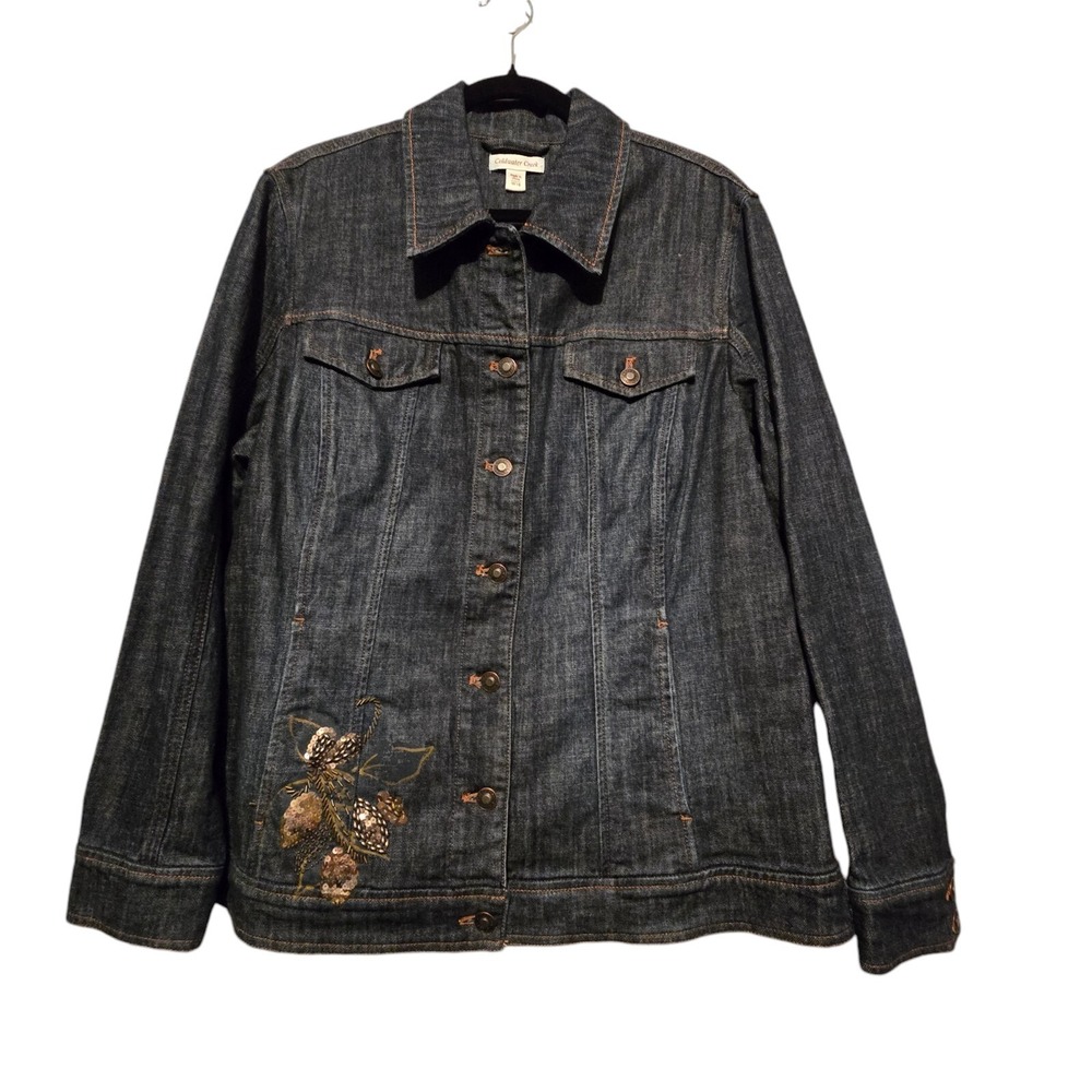 Coldwater Creek Denim Jacket Women 18W Sequin Beaded Floral Trucker Western Boho